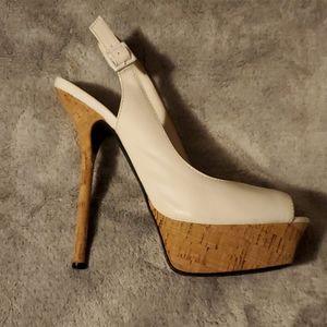 White patent leather heels